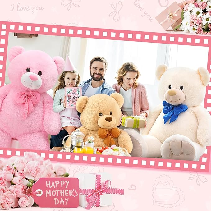 MorisMos Giant Teddy Bear 4 ft Stuffed Animal for Girlfriend,Cuddly Stuffed Big Bear Plush Toy for Christmas Baby Shower for Valentines,Wife,Children