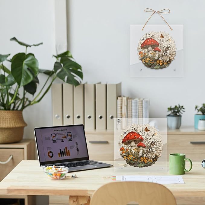 Rabbit Mushroom Wooden Jigsaw Puzzle for Adult and Kids 200 Pcs Unique Shape Multicolor Bunny Wood Box Fun Challenge Brain Teaser Family Game Creative Gift for Friends Rompecabezas Madera