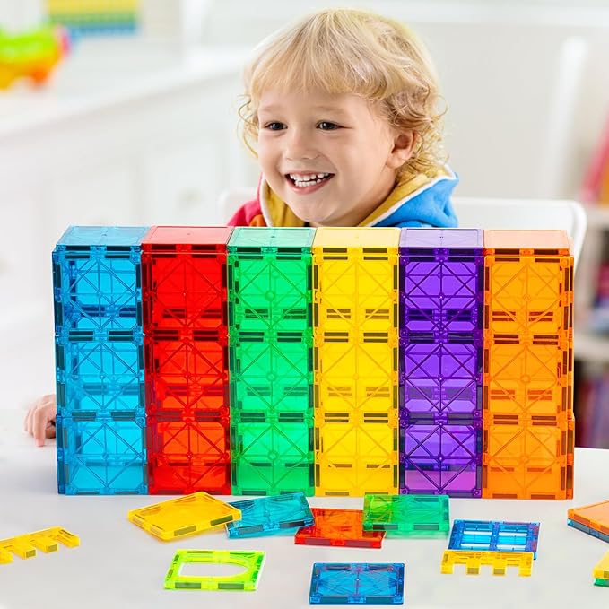 FNJO Magnetic Tiles, Magnet Building Set,60 PCS Building Blocks Set STEM Preschool Montessori Toy for Kids Boys Girls