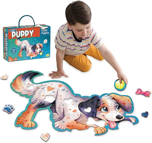 Peaceable Kingdom Shiny Puppy Floor Puzzle – 43-Piece Giant Floor Puzzle for Kids Ages 3 & up – Fun-Shaped Puzzle Pieces – Great for Classrooms
