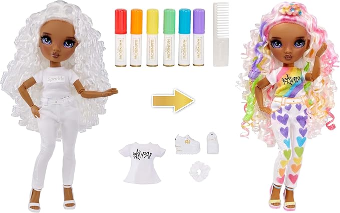 Rainbow High Color & Create Fashion DIY Doll with Washable Rainbow Markers, Purple Eyes, Curly Hair, Bonus Top & Shoes. Color, Create, Play, Rinse and Repeat. Creative 4-12+