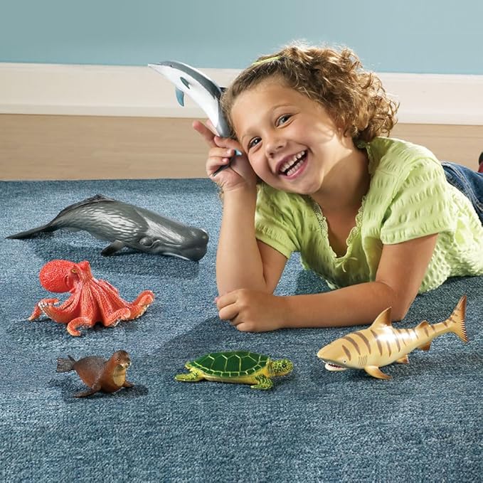Learning Resources Jumbo Ocean Animals - 6 Pieces, Ages 3+ Toddler Learning Toys, Sea Animals Figure for Kids, Preschool Toys