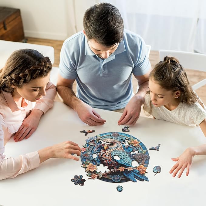 Wooden Puzzles for Adults,Wise Owl (L-344pcs) Wooden Jigsaw Puzzles, 13.5*13.1 in Unique Shaped Animal Wood Puzzles Adults, Wooden Animal Puzzles for Kids Birthday Gifts Family Puzzle Games