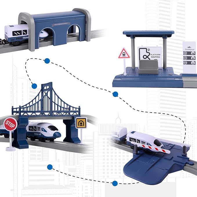 Train Sets for Boys 4-7, Battery Operated Train Set with Tracks(Magnetic Connection), Compatible with Thomas, Brio, Chuggington, Gifts for 3 4 5 6 Years Old (City)