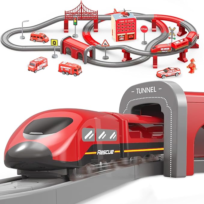 Wdmiya Train Set for Toddlers, 92 Pcs Train Toys for Kids Ages 2-8, Electric Trains Sets with Tracks (Magnetic Connection), Battery Operated Trains Birthday Gift for 2 3 4 5 6 7 Years Old