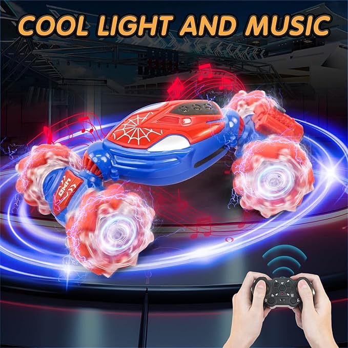 4WD Remote Control Gesture Sensor Car, Gesture Sensing Rc Stunt Car with Light & Music & Spray,for 6-12 Year Boys & Girls,Double Sided Drift Truck Off Road 360° Flips,Birthday for Kids