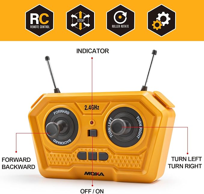 2.4G Remote Control Road Roller Toys, RC Engineering Roller Truck for Boys, Construction Vehicles Model Toy Gift for Toddlers 3-5