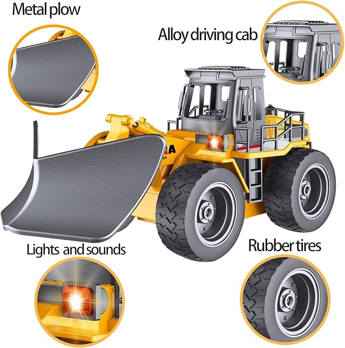 Snow Plow 1/18 RC Front Loader Tractor 2.4Ghz Construction Vehicles with Light & Sound for Kids