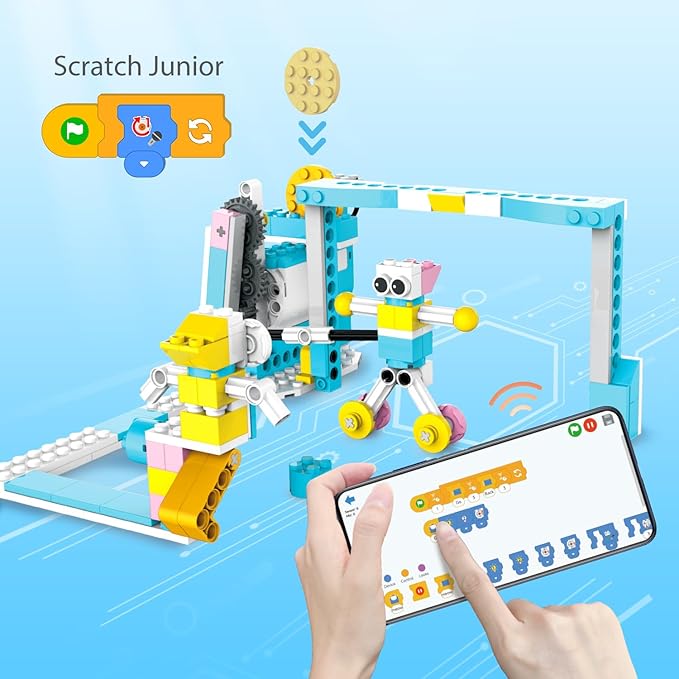 Coding Robot Kit for Kids Ages 6+, 200-in-1 RC Robot Building Toys,Scratch Junior Educational Coding Kit with 36 Free Video Courses, Birthday Childrens' Day Gift for Boys Girls(400+ Blocks)