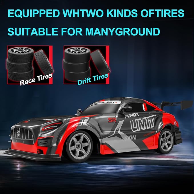 ACAMMZAR 1:16 RC Drift Car, 25KM/H 4WD High Speed Remote Control Cars for Kids, with LED Lights, Two Batteries, Extra Tires, Drift RC Cars for Adults, Green