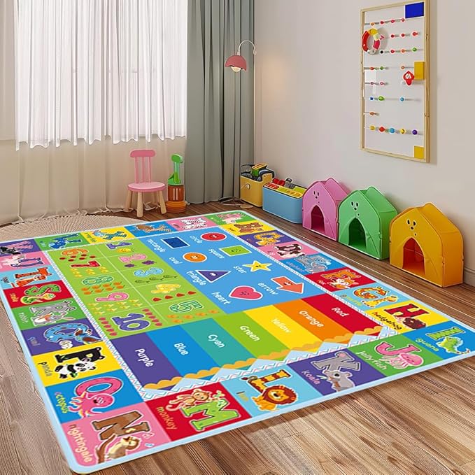 ABC Carpet,Kids Carpet for Playroom, Classroom Floor Play Mat for Kids,Preschool Rugs wtih ABC, Numbers, Animals, Extra Large Thick (110X78.7 Inch)