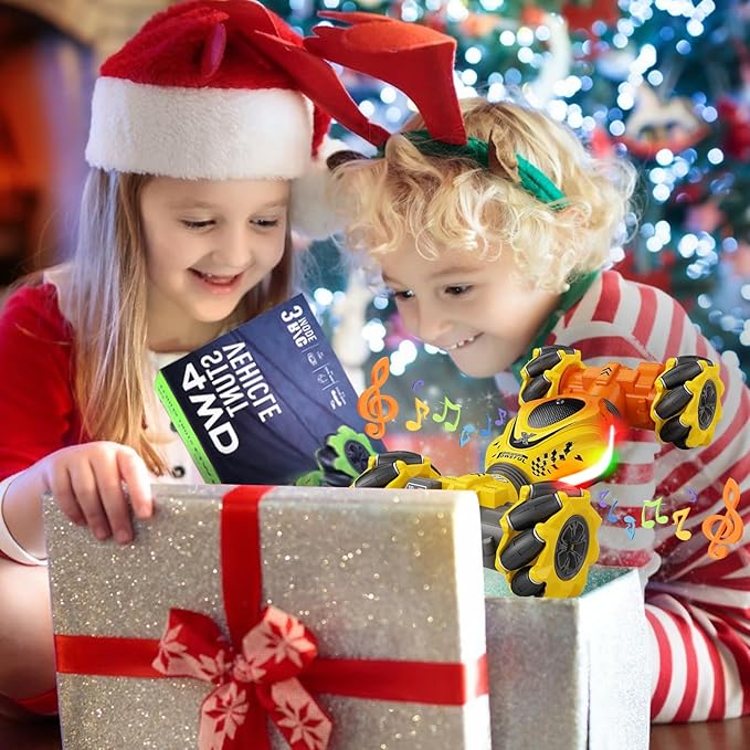 RC Stunt Car, 2.4Ghz Remote Control Sensor 4WD Offroad Car, High Speed Drift 360° Rotating Twist Toy Car with Music Lights, Ages 6-13 Boys Girls Birthday