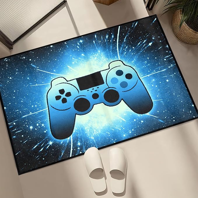 Gaming Rug for Gamer Game Room Boys Gamer Theme Carpets, Blue Galaxy Game Loading Gamepad Printed Floor Rugs for Bedroom Living Room Mat Sofa Mats,2'×3'