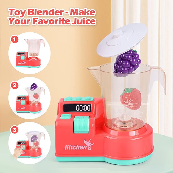 CUTE STONE Toy Appliances Playset, Kids Mixer and Blender with Sound & Lights, Toaster, Cutting Play Food, Toddler Kitchen Accessories Set for Boys & Girls