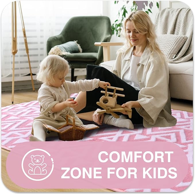 Ompaa Ultra Soft Shaggy Rugs Memory Foam Bedroom Carpet, Pink 5 x 8 Feet, Plush Geometric Textured Area Rugs for Living Room Couch Dorm Bedside Kids Girls Teens Room Nursery Decor Floor Mat