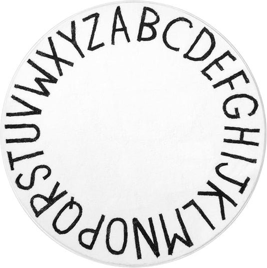SHACOS Ultra Soft Round ABC Rug 4 Ft Fluffy Washable for Toddlers Baby Crawling Kids Room Playroom Nursery Non Slip Alphabet Educational Classroom Carpet