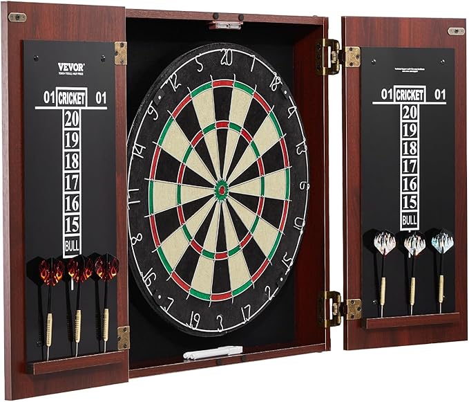 VEVOR Dart Board Cabinet Set, Multiple Styles Ready-to-Play Bundle Official Size, Steel Tip Dart Hideaway Cabinet, Features Easy Assembly, Complete with All Accessories, Perfect for Cricket Games