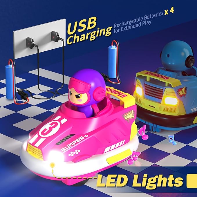 Remote Control Bumper Car Toy Set of 2 Players|Toddlers Mini RC Car Toys with Light & Sound & 360°Rotating|Christmas Birthday Gifts for 2 3 4 5 Year Old Boys Girls Kids Ideas