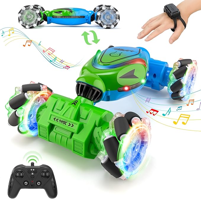 Gesture Sensing RC Stunt Car Toys for Boys 6-12, Cool 4WD Hand Remote Control Cars with Light & Music, 2.4Ghz Transform 360° Rotation Off-Road Drift Car for Kids Age 7 8 9 10 11 yr Boy Gifts
