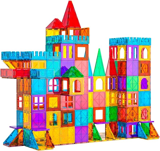 Bmag 130PCS Magnetic Tiles Building Blocks, Clear 3D Magnet Blocks Construction Playboards for Kids Christmas Toy Gift for Toddlers, Educational STEM Preschool Toys for Boys Girls 3 4 5 6 7 8 9+ years