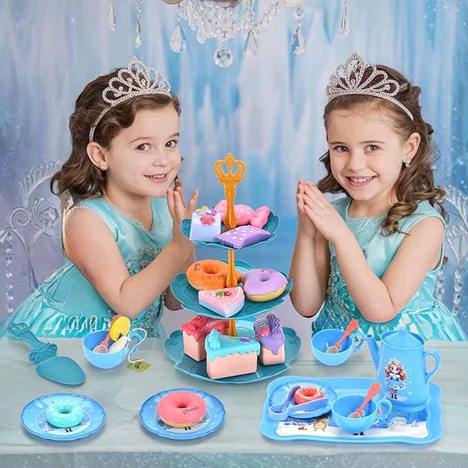 42-Piece Princess Tea Party Set – Kids Pretend Play Tea Set with Desserts & Carrying Case – Kitchen Toy for Little Girls, Toddlers Ages 3-8