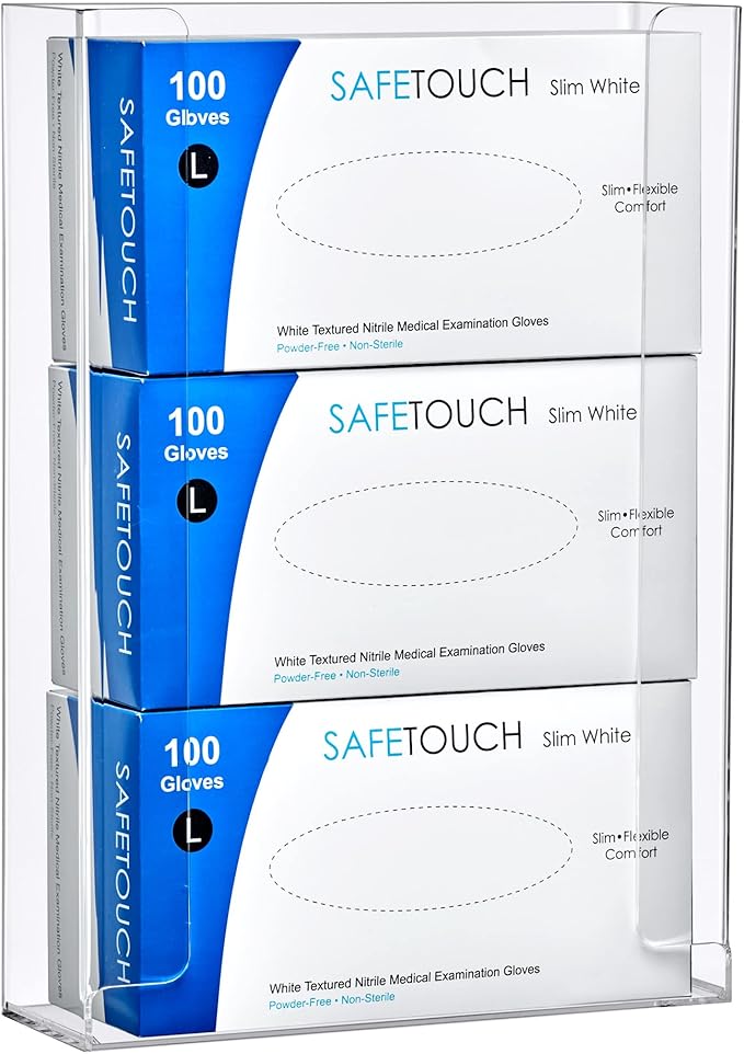 Amazing Abby Acrylic Glove Box Holder, Wall-Mounted Glove Dispenser, Floating Glove Box Organizer, Large Size (for 3 Boxes), 10.5" W x 15.0" H x 3.5" D (Mounting Hardware Included)