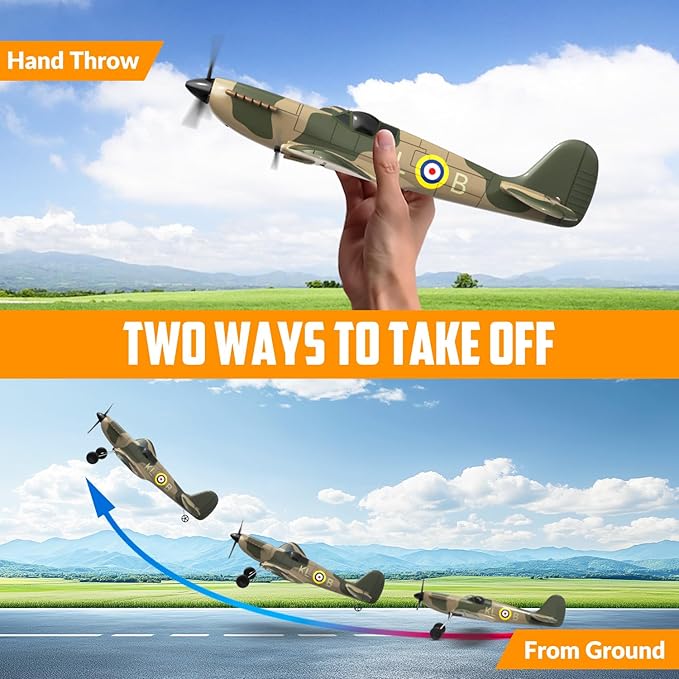 VOLANTEXRC RC Plane 3 Channel Remote Control Plane Fighter Spitfire with 6-axis Gyro, 2.4GHz RTF Radio Controlled Aircraft Easy to Fly for Beginners Boys Adults Kids (76205 RTF)