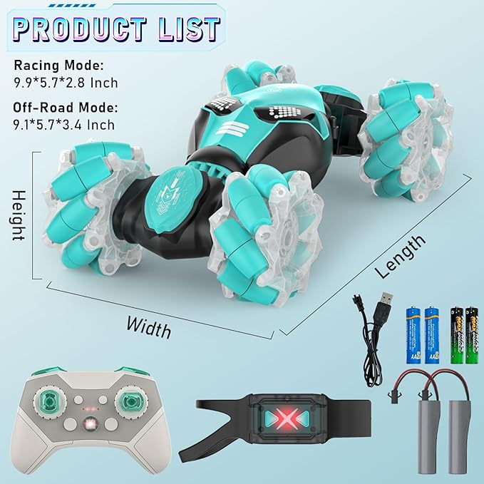 Gesture RC Cars, Hand Controlled Stunt Car for 6-12 yr Boys Girls, 2.4GHz Gesture Sensor Remote Control Cars, 4WD RC Twist Car with Light Music for Kids Birthday Xmas Gift Blue