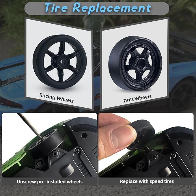 RC Drift Car 1/24 2.4GHz 4WD Remote Control Car RC Cars Toy Car for Boys Girls Birthday, Mini Drift RC Car with Light Rechargeable Battery and Drift Tires Xmas Toys for Kids Blue