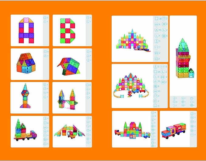 LATI 130 pcs Magnetic Tiles, Magnet Building Blocks for Kids STEM Construction Set Clear Imagination Inspirational Educational Toddler Boys Girls Kids Toys for 3 4 5 6 7 8 Years with 2 Cars