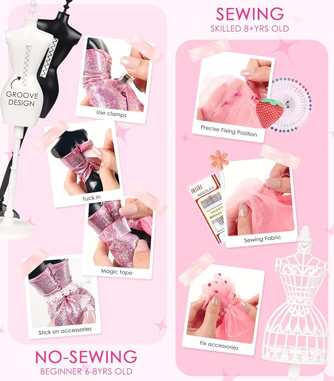 YEETIN 800+ PCS Fashion Designer Kit for Girls – DIY Sewing & Arts Craft Kit with 5 Mannequins, Doll Clothes Making Set, Learn to Sew, Creative Gift for Girls Ages 6-12