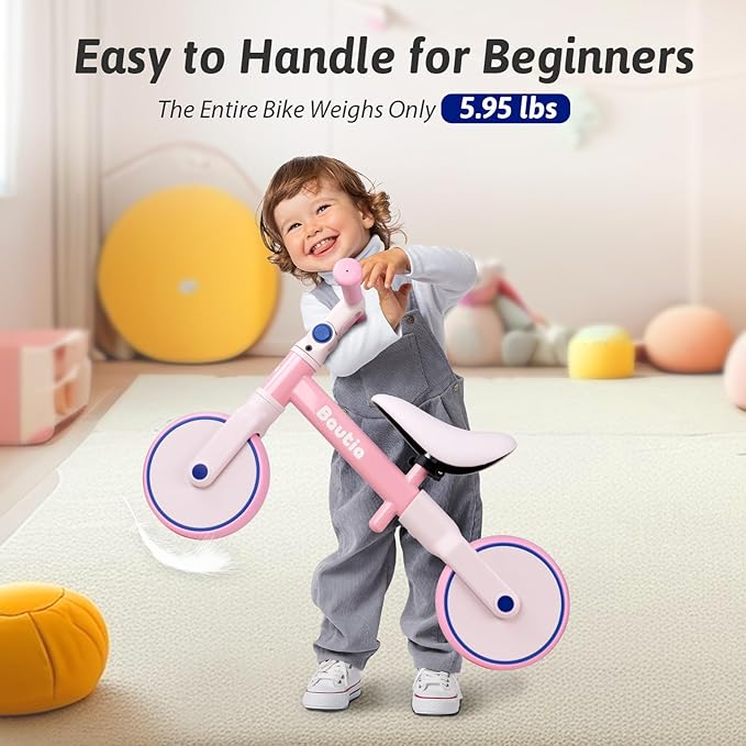 Balance Bike for 2 Year Old, Adjustable Seat & Handlebar, Age18 Months to 5 Years Old, No-Pedal Training Bike Toddler Push Bicycle First Gifts-Pink