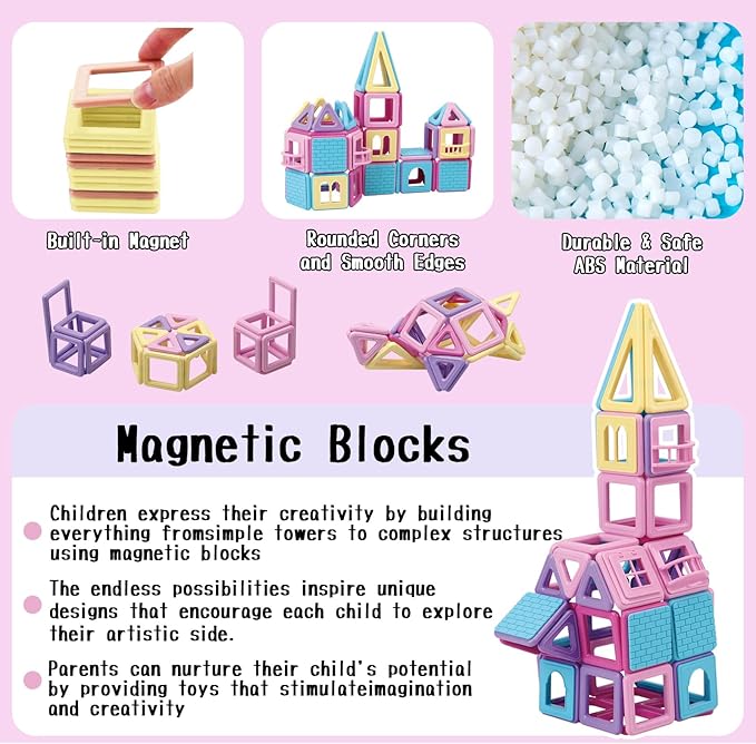 ASOK 204PCS Magnetic Building Blocks Magnetic Tiles Kids STEM Learning Toys for 3 4 5 6 7 Years Old Boys and Girls