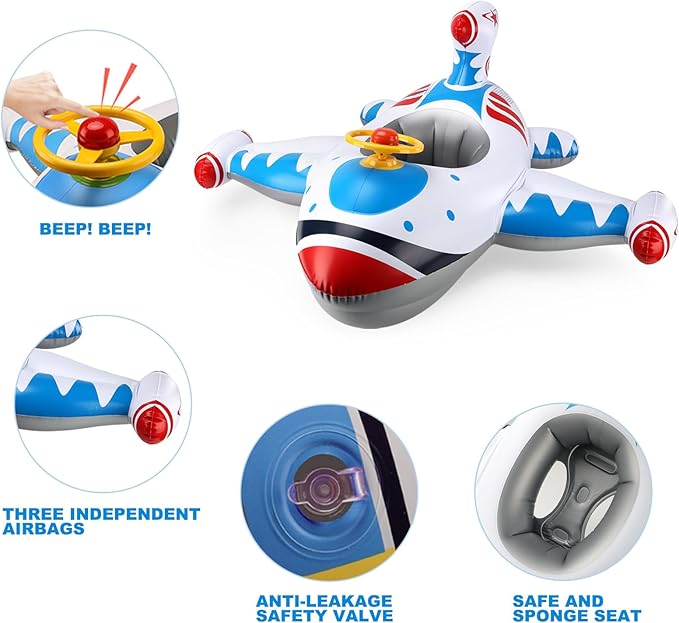 Swimbobo Toddler Pool Float with Seat Boat Inflatable Ride-on Car for Kids Outdoor Toys