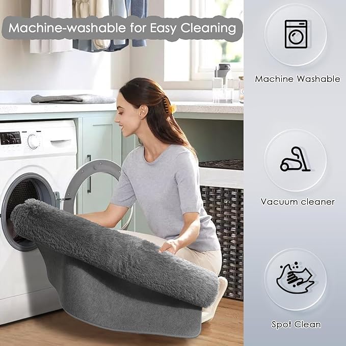 Grey Large Fluffy Shaggy Area Rug 8x10, Soft Thick Fur Living Room Carpet for Bedroom & Kids Room, Modern Farmhouse Decor, Big Indoor Furry Shag Plush Rug, Washable, Thick, Non-Slip, Cozy, Aesthetic