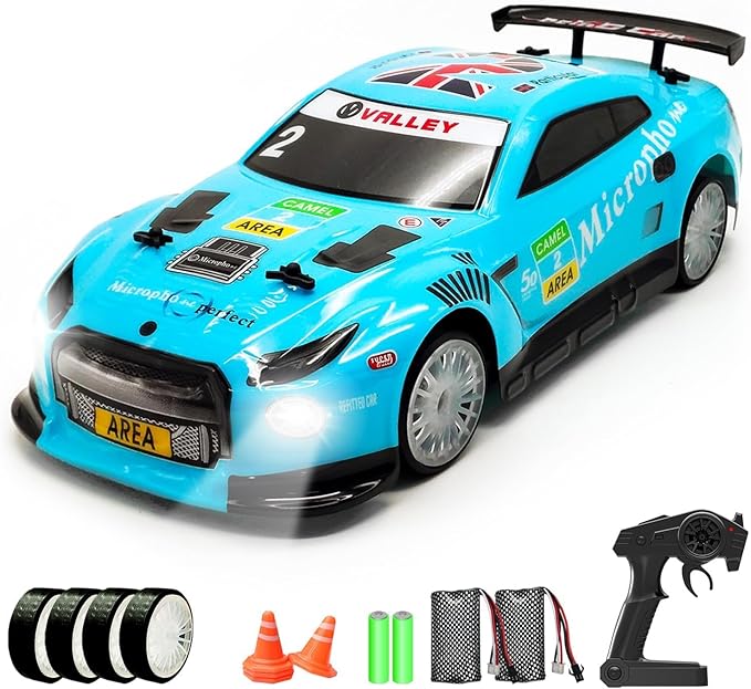 RACENT RC Drift Car - 1:14 Scale 4WD 15MPH Fasr Remote Control Toy for Boys Kids Adults with Drifting & Racing Tires, 2 Rechargeable Batteries (Blue)