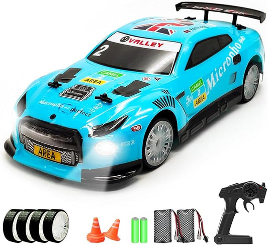 RACENT RC Drift Car - 1:14 Scale 4WD 15MPH Fasr Remote Control Toy for Boys Kids Adults with Drifting & Racing Tires, 2 Rechargeable Batteries (Blue)