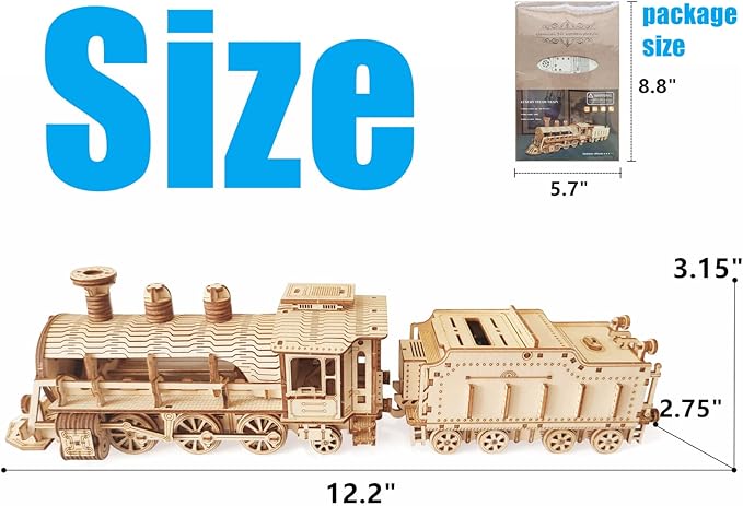 i-CHONY 3D Wooden Puzzle - DIY Mechanical Steam Train Model Kits - Wood Crafts Vehicle Building Model - Wooden STEM Brain Teaser Puzzle - Steam Train Birthday Gifts for Adults Teens Boys Girls
