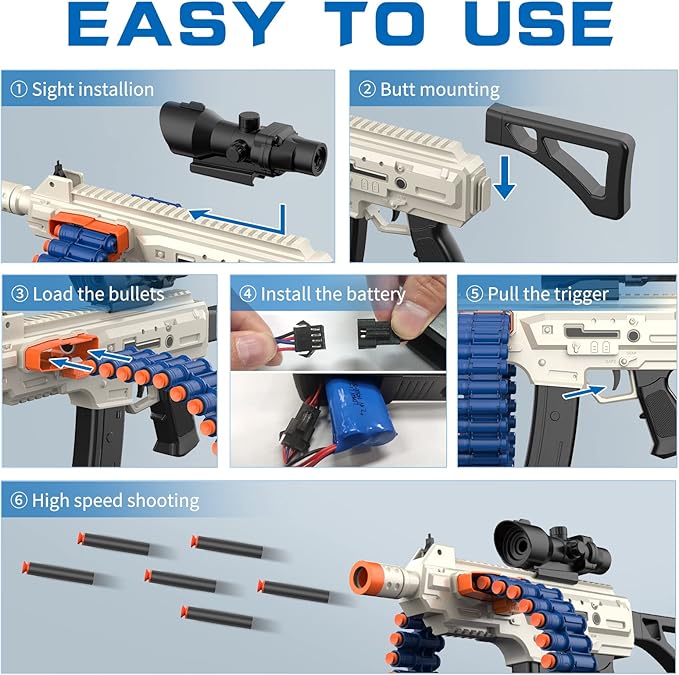 Electric Automatic Toy, JakMean Toy Blaster with 30 Dart Clips and 100 Foam Darts, Outdoor Shooting Games Toys for 6-12 Year Old Boys & Girls Adults, Gifts for Birthday Xmas (J3A)