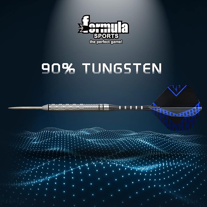 Formula Sports 90% Tungsten Darts Metal Tip Set 21g/22g/23g/24g, Professional Steel Tip Darts Set with Aluminum Shafts, Tungsten Barrels, Extra Flights, Dart Sharpener, Gift Box