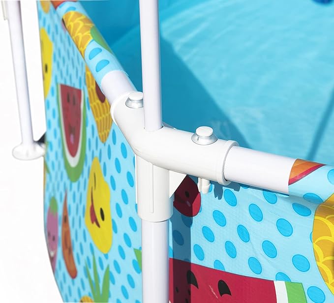 H2OGO! Kids Splash-in-Shade 8-Foot Round Steel Frame Above Ground Pool with Water Mister and Canopy Sunshade, Green Tropical Leaf Print