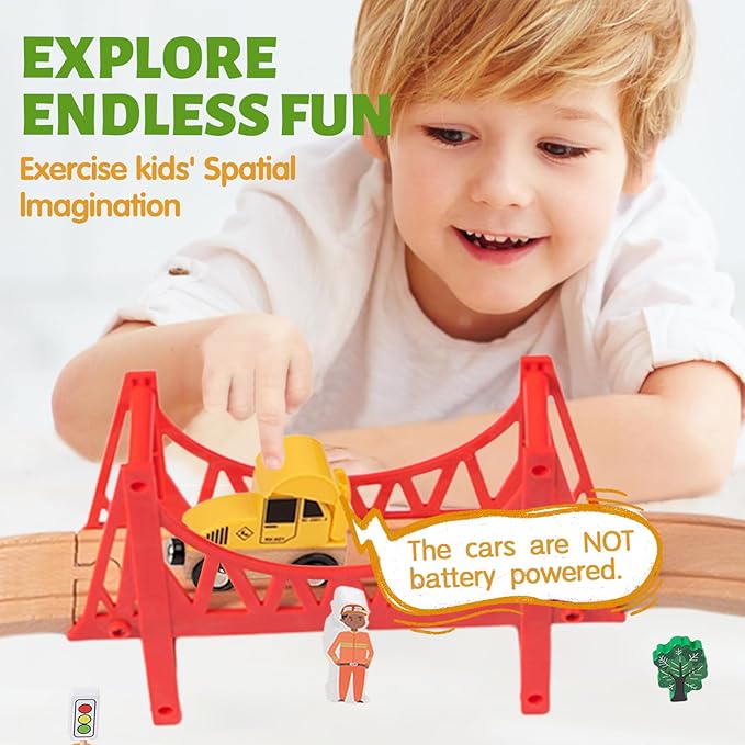 Wooden Train Set for Kids Ages 4-8, Wood Train Track with Magnetic Toy Train Accessories for Toddlers 3-5 Year Old Boy & Girl, Railway Set Road Sign Fit Major Brand Christmas Toy (40 Pieces)