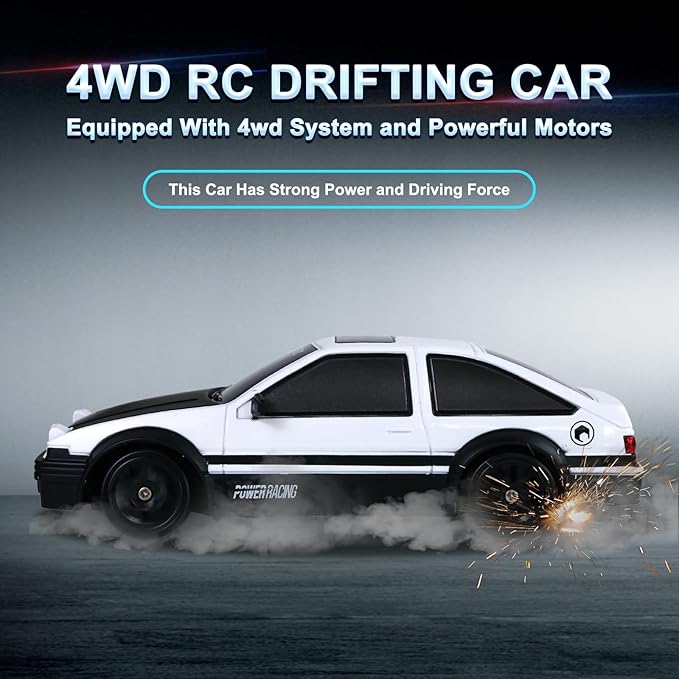 Remote Control Car RC Drift Car 2.4GHz 1:24 Scale 4WD 15KM/H High Speed Model Vehicle with LED Lights Drifting Tire Racing Sport Toy Car for Adults Boys Girls Kids Gift 2Pcs Rechargeable Batteries