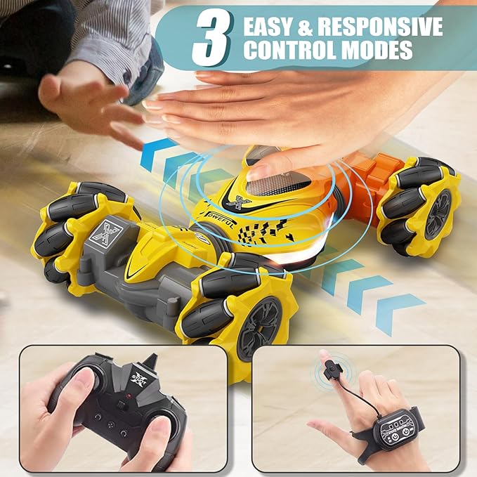 RC Stunt Car, 2.4Ghz Remote Control Sensor 4WD Offroad Car, High Speed Drift 360° Rotating Twist Toy Car with Music Lights, Ages 6-13 Boys Girls Birthday