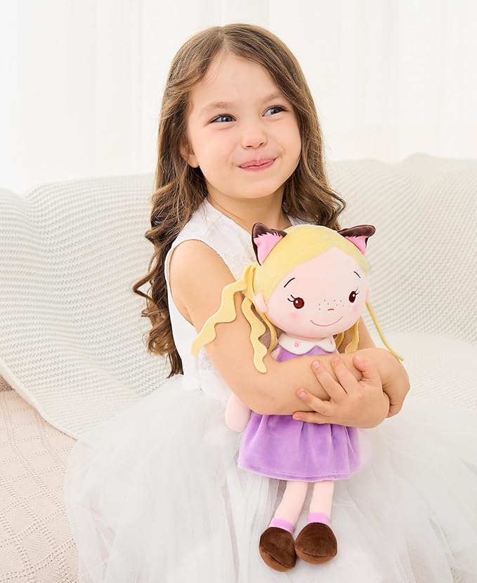 Soft Baby Doll Toys (16'') for Girls, My First Baby Rag Dolls for 1 Year Old Girl Birthday Gift Plush Doll Toys Machine Washable Baby Doll for Toddler Kids Infants - Kitten Girl