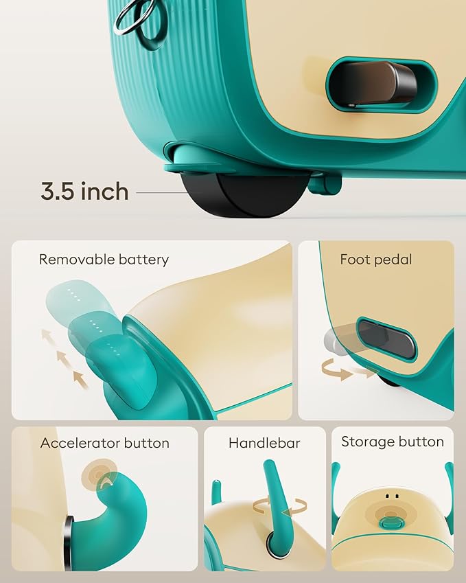 Gyroor GNU Kids Electric Ride-On Car with Flashing Wheels, Adjustable Speeds and 14L Storage, Electric Vehicles for Kids Aged 4-9 Years, 2-in-1 Ride-On and Storage, for Indoor, Outdoor, and Travel Use