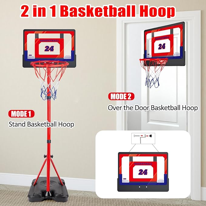 Kids Basketball Hoop Stand Adjustable Basketball Set Toddler Basketball Toys for 3 to 8 Years Old Indoor Outdoor Play Ages 3-5 6-8 Backyard Sport Games for 2 3 4 5 6 Year Old Boy Girl Birthday Gift
