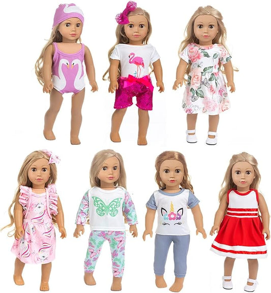 ZQDOLL American 18 inch Doll Clothes and Accessories,7 Outfits , Fits 18 inch Dolls, 18 inch Girl Doll Clothes, Christmas Birthday Gift Girl