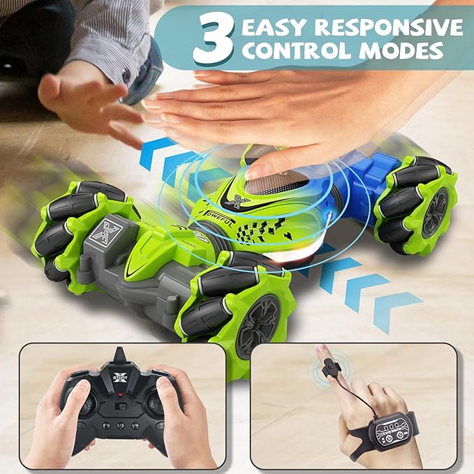 Gesture Sensing RC Stunt Car with Lights Music, 4WD High Speed Gesture RC Car, 2.4Ghz Remote Control Watch Sensor 360° Rotating Drift, Ages 6-13 Kids Boys Girls Birthday Gift