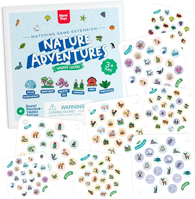 Nene Toys Nature Adventures Extension Cards - Extension Set Exclusive Size Ladybug's Memory Game - 24 Patterns Featuring Diverse Ecosystems and Wildlife Exclusive Size